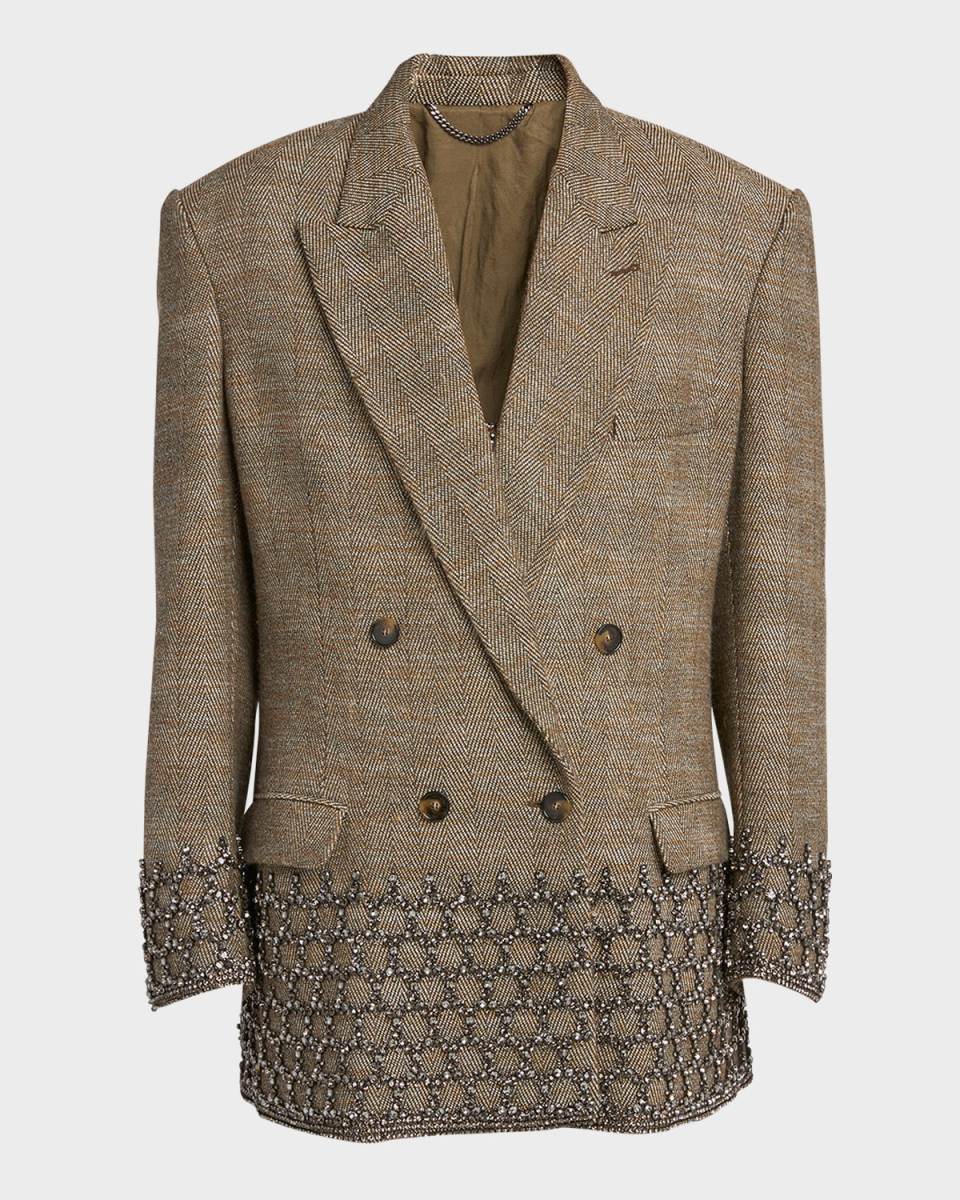 Crystal-Embellished Oversize Wool Blazer Jacket